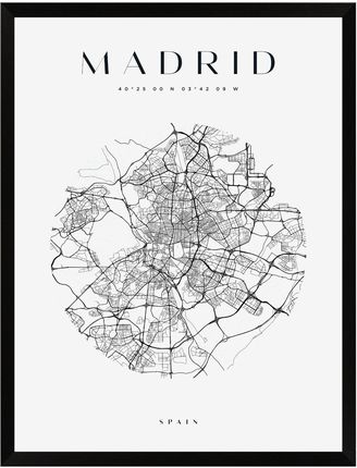 Mpink Plakat Mapa Miasta Madryt Koło 21x29,7 Cm + Ramka Czarna 14923