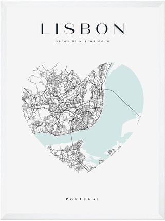 Mpink Plakat Mapa Miasta Lisbona Serce 30x40 Cm + Ramka Biała 15552