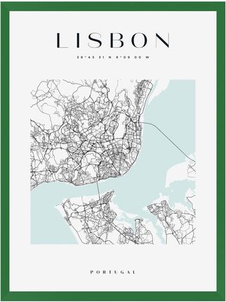 Mpink Plakat Mapa Miasta Lisbona Kwadrat 40x50 Cm + Ramka Zielona 15423