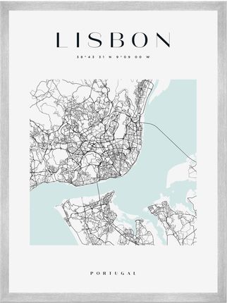 Mpink Plakat Mapa Miasta Lisbona Kwadrat 24x30 Cm + Ramka Srebrna 15427