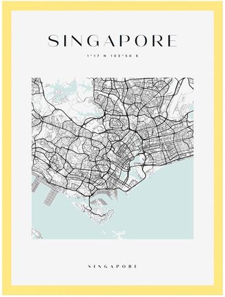 Mpink Plakat Mapa Miasta Singapur Kwadrat 40x50 Cm + Ramka Żółta 15682