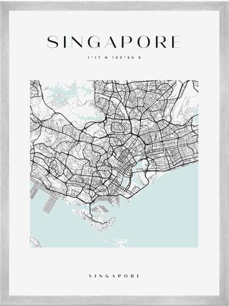 Mpink Plakat Mapa Miasta Singapur Kwadrat 21x29,7 Cm + Ramka Srebrna 15701