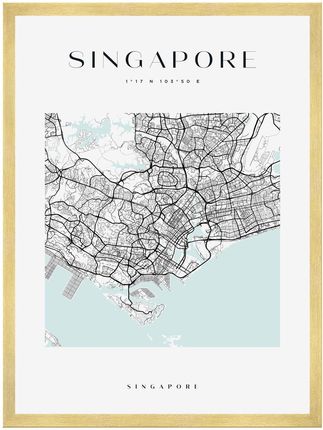 Mpink Plakat Mapa Miasta Singapur Kwadrat 21x29,7 Cm + Ramka Złota 15711