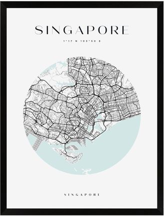 Mpink Plakat Mapa Miasta Singapur Koło 40x50 Cm + Ramka Czarna 15749