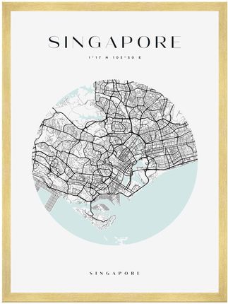 Mpink Plakat Mapa Miasta Singapur Koło 40x50 Cm + Ramka Złota 15810