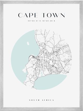 Mpink Plakat Mapa Miasta Cape Town Koło 40x50 Cm + Ramka Srebrna 9276