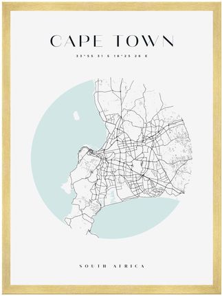 Mpink Plakat Mapa Miasta Cape Town Koło 21x29,7 Cm + Ramka Złota 9280