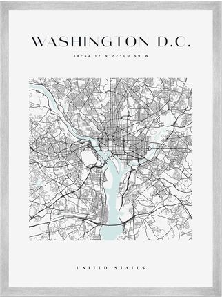 Mpink Plakat Mapa Miasta Waszyngton Kwadrat 21x29,7 Cm + Ramka Srebrna 9462