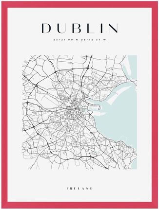 Mpink Plakat Mapa Miasta Dublin Kwadrat 40x50 Cm + Ramka Amarant 9688