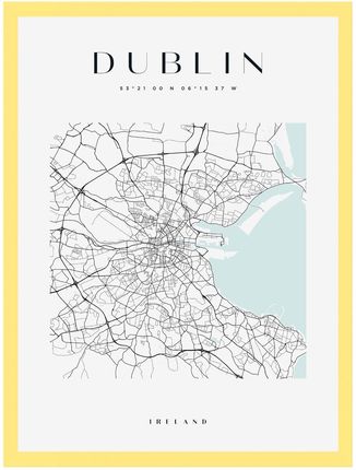 Mpink Plakat Mapa Miasta Dublin Kwadrat 21x29,7 Cm + Ramka Żółta 9697