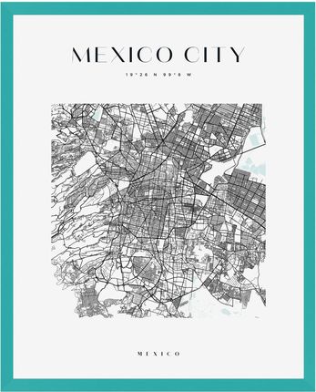Mpink Plakat Mapa Miasta Meksyk Kwadrat 40x50 Cm + Ramka Turkusowe Morze 9708