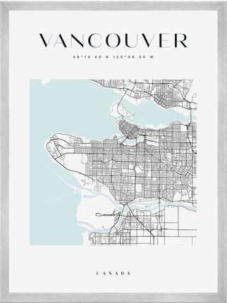 Mpink Plakat Mapa Miasta Vancouver Kwadrat 24x30 Cm + Ramka Srebrna 7253