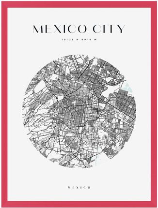 Mpink Plakat Mapa Miasta Meksyk Koło 40x50 Cm + Ramka Amarant 9791