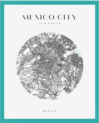 Mpink Plakat Mapa Miasta Meksyk Koło 24x30 Cm + Ramka Turkusowe Morze 9795