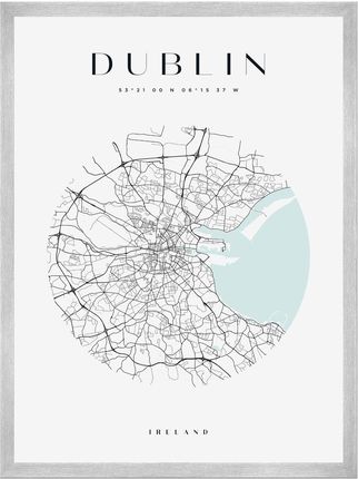 Mpink Plakat Mapa Miasta Dublin Koło 24x30 Cm + Ramka Srebrna 9812