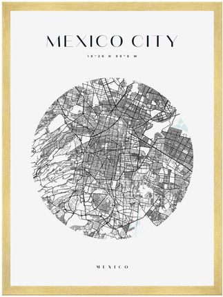 Mpink Plakat Mapa Miasta Meksyk Koło 40x50 Cm + Ramka Złota 9841