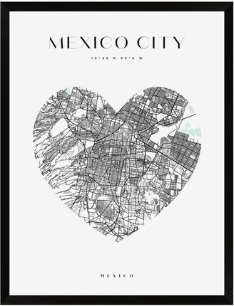 Mpink Plakat Mapa Miasta Meksyk Serce 40x50 Cm + Ramka Czarna 9872