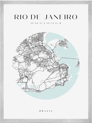 Mpink Plakat Mapa Miasta Rio De Janeiro Koło 30x40 Cm + Ramka Srebrna 10082