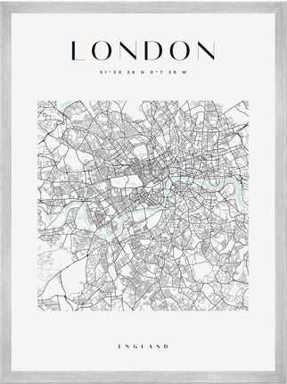 Mpink Plakat Mapa Miasta Londyn Kwadrat 30x40 Cm + Ramka Srebrna 7842