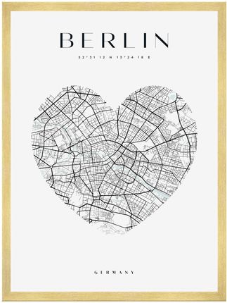 Mpink Plakat Mapa Miasta Berlin Serce 40x50 Cm + Ramka Złota 10203