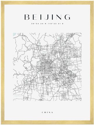 Mpink Plakat Mapa Miasta Beijing Kwadrat 21x29,7 Cm + Ramka Złota 7576