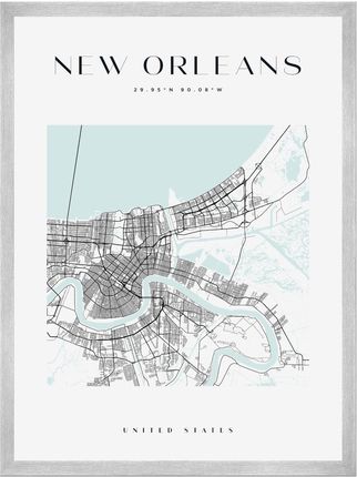Mpink Plakat Mapa Miasta New Orleans Kwadrat 50x70 Cm + Ramka Srebrna 10266