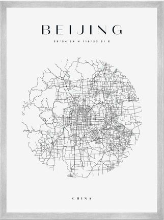 Mpink Plakat Mapa Miasta Beijing Koło 40x50 Cm + Ramka Srebrna 7662