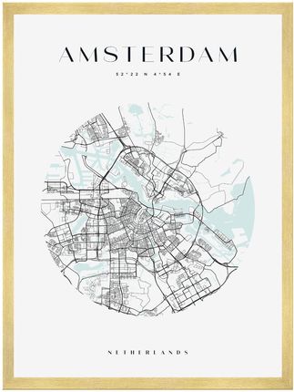 Mpink Plakat Mapa Miasta Amsterdam Koło 50x70 Cm + Ramka Złota 7675