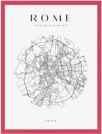 Mpink Plakat Mapa Miasta Rzym Koło 21x29,7 Cm + Ramka Amarant 10328