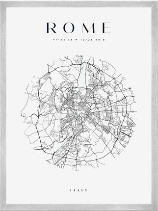 Mpink Plakat Mapa Miasta Rzym Koło 24x30 Cm + Ramka Srebrna 10370