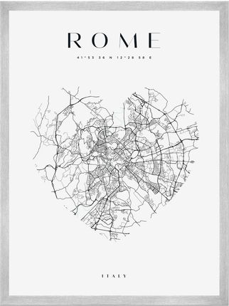 Mpink Plakat Mapa Miasta Rzym Serce 50x70 Cm + Ramka Srebrna 10466