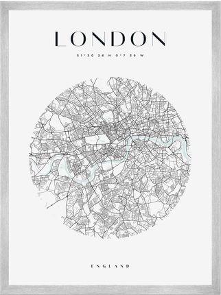 Mpink Plakat Mapa Miasta Londyn Koło 30x40 Cm + Ramka Srebrna 7933