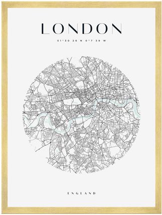 Mpink Plakat Mapa Miasta Londyn Koło 24x30 Cm + Ramka Złota 7941