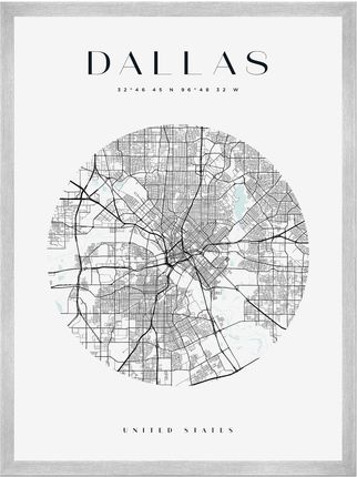 Mpink Plakat Mapa Miasta Dallas Koło 40x50 Cm + Ramka Srebrna 10626