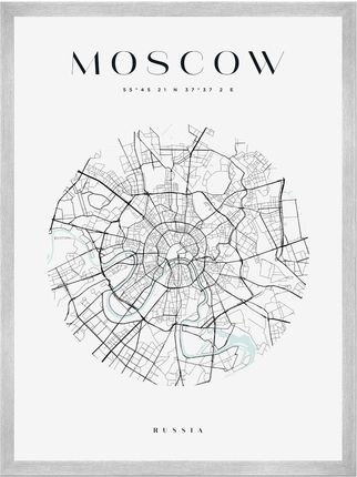 Mpink Plakat Mapa Miasta Moskwa Koło 50x70 Cm + Ramka Srebrna 10645