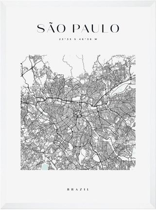 Mpink Plakat Mapa Miasta Sao Paulo Kawadrat 24x30 Cm + Ramka Biała 8046