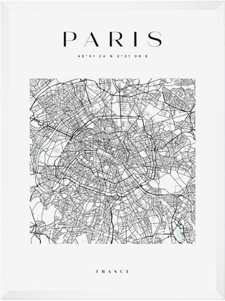 Mpink Plakat Mapa Miasta Paryż Kwadrat 30x40 Cm + Ramka Biała 8053