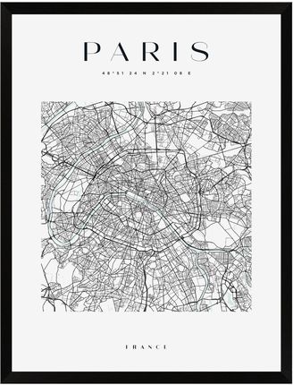 Mpink Plakat Mapa Miasta Paryż Kwadrat 40x50 Cm + Ramka Czarna 8065