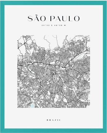 Mpink Plakat Mapa Miasta Sao Paulo Kawadrat 40x50 Cm + Ramka Turkusowe Morze 8078