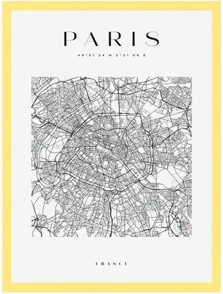 Mpink Plakat Mapa Miasta Paryż Kwadrat 21x29,7 Cm + Ramka Żółta 8085