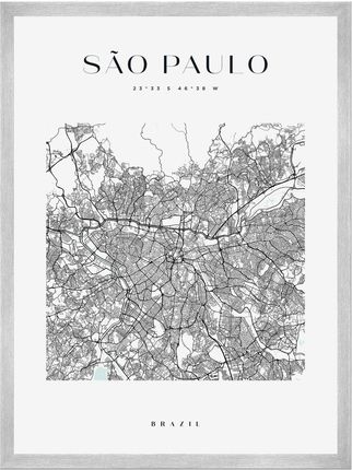 Mpink Plakat Mapa Miasta Sao Paulo Kawadrat 50x70 Cm + Ramka Srebrna 8113