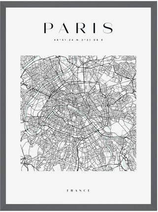 Mpink Plakat Mapa Miasta Paryż Kwadrat 21x29,7 Cm + Ramka Kamienna Szarość 8128