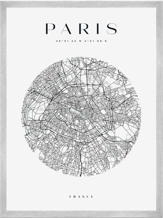 Mpink Plakat Mapa Miasta Paryż Koło 30x40 Cm + Ramka Srebrna 8202