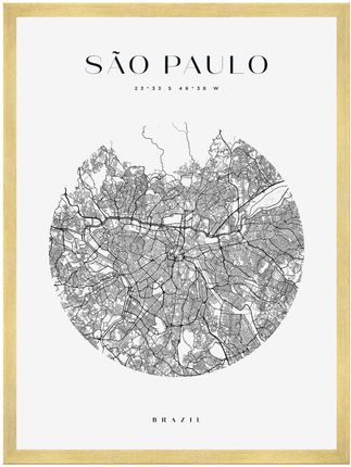 Mpink Plakat Mapa Miasta Sao Paulo Koło 24x30 Cm + Ramka Złota 8207