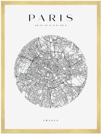Mpink Plakat Mapa Miasta Paryż Koło 50x70 Cm + Ramka Złota 8216