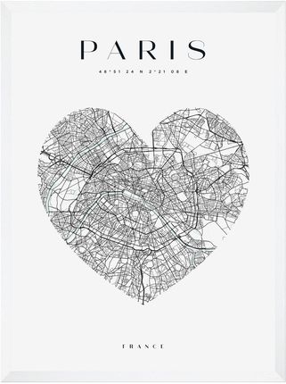 Mpink Plakat Mapa Miasta Paryż Serce 21x29,7 Cm + Ramka Biała 8227