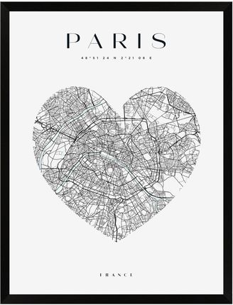 Mpink Plakat Mapa Miasta Paryż Serce 40x50 Cm + Ramka Czarna 8244