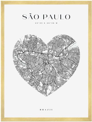 Mpink Plakat Mapa Miasta Sao Paulo Serce 24x30 Cm + Ramka Złota 8297