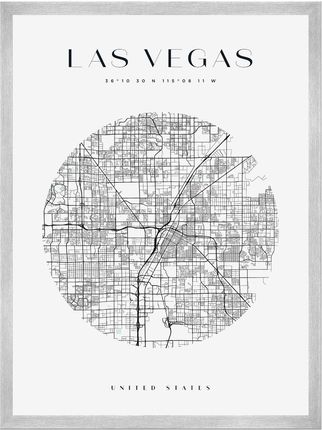 Mpink Plakat Mapa Miasta Las Vegas Koło 30x40 Cm + Ramka Srebrna 10899