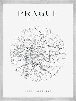Mpink Plakat Mapa Miasta Praga Koło 40x50 Cm + Ramka Srebrna 10914